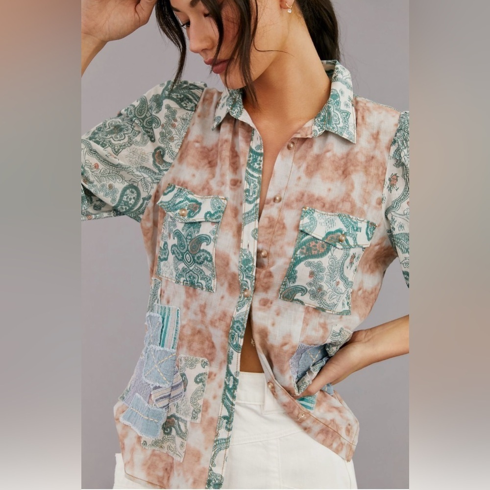 Pilcro Patchwork Paisley Buttondown Shirt NWT XS